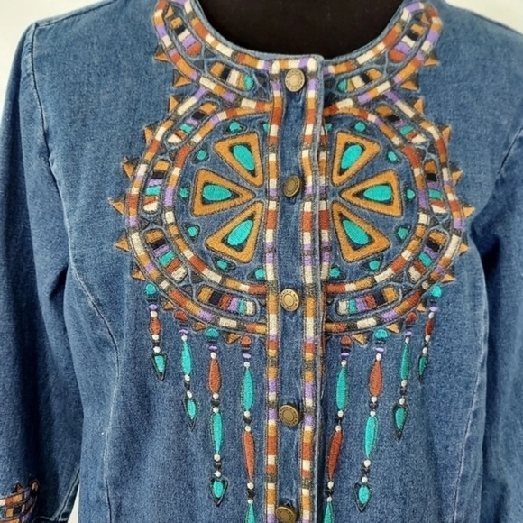 Vintage 80's Bob‎ Mackie Wearable Art  Denim Southwestern Embroidered Shacket - Picture 3 of 16